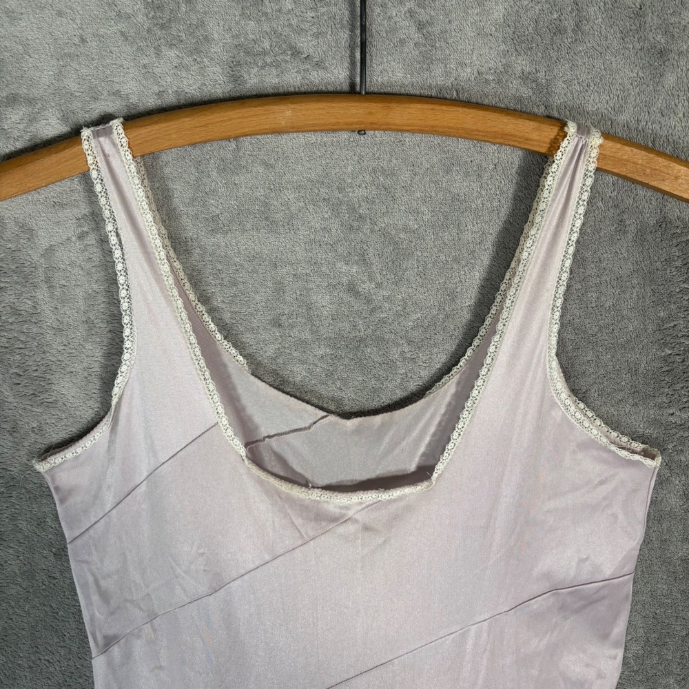 Vintage Lavender Satin Maxi Slip Dress Lace Trim Purple Ethereal Dainty Size S - Picture 5 of 13